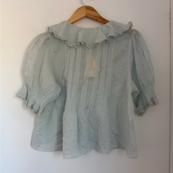 Doen NWT Medium Henri Ruffle Cotton Blouse in Alice Blue - Picture 8 of 14